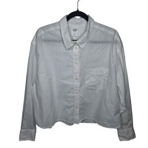 Gap The Big Shirt Cropped Linen Cotton Button Down Top Women's XL Collared